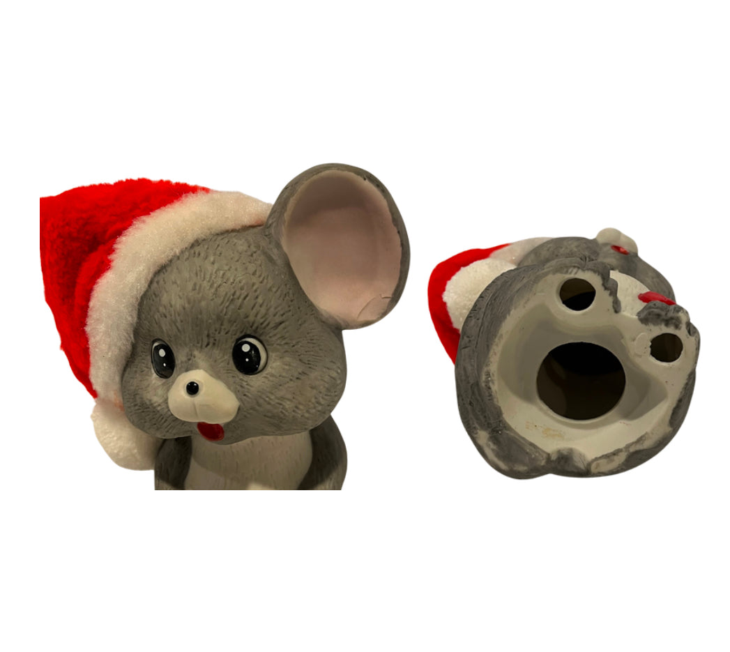 Vintage Ceramic Christmas Mouse Figurine Night Light Cover with Original Box - Manufacture Flaw