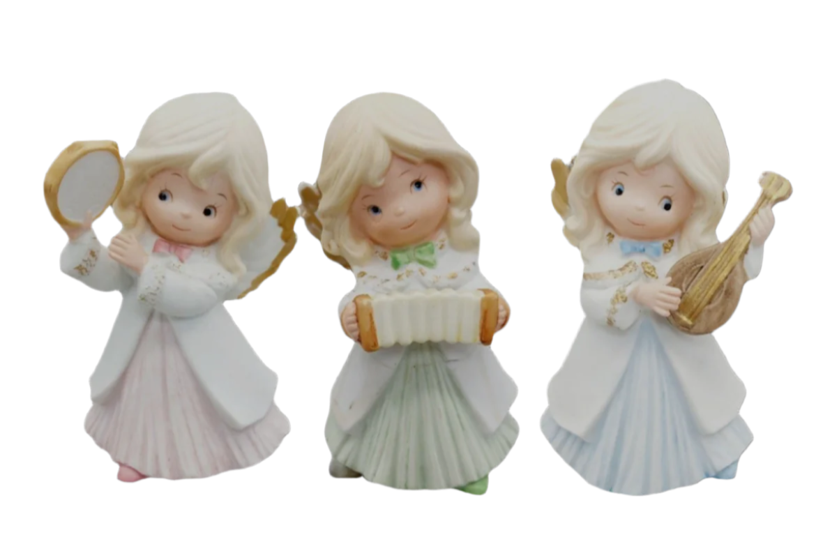 Vintage Trio Homeco Musical Christmas Angels Hand Painted Porcelain Figurines