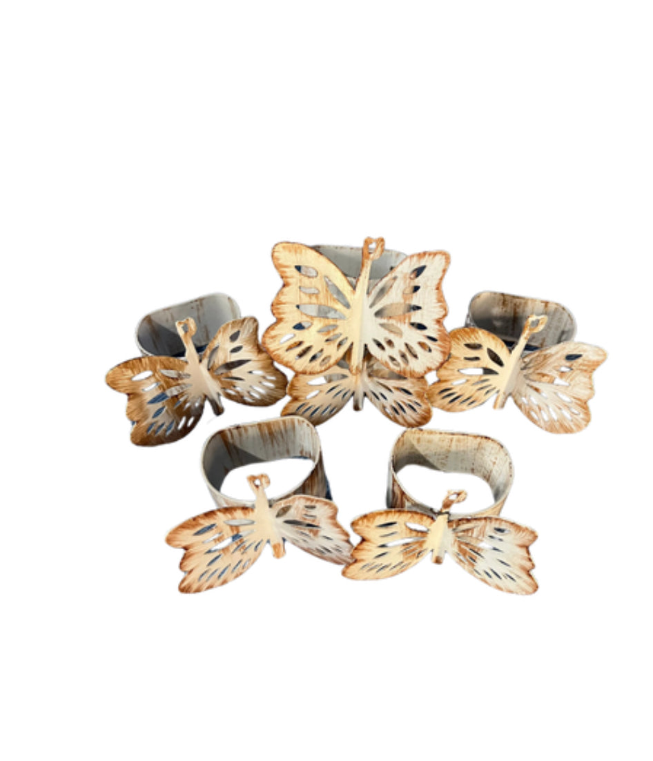 6 Pier1 Metal Butterfly Napkin Rings Off White Beige