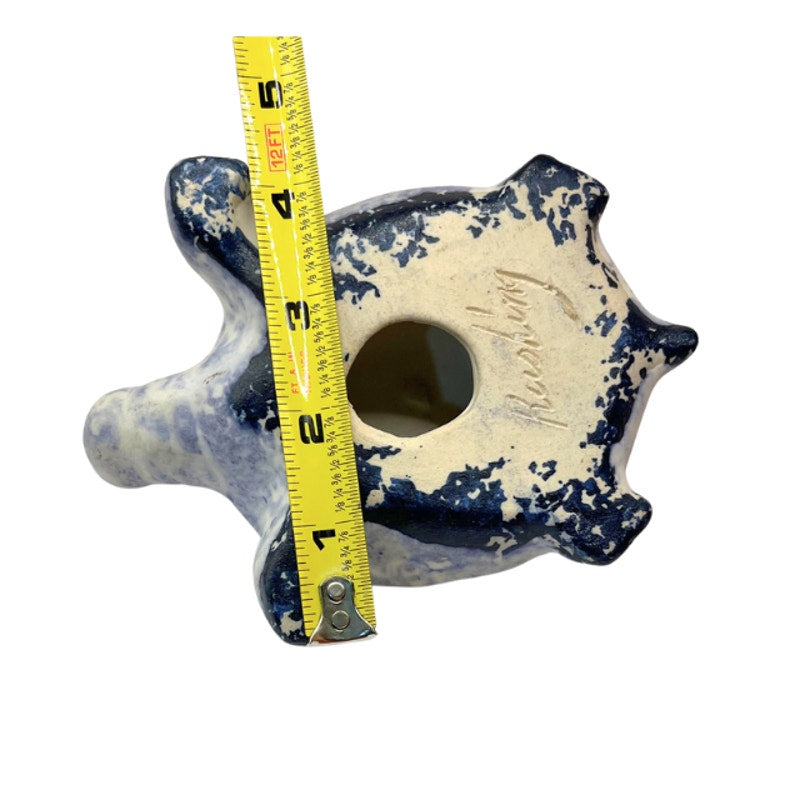 Vintage Studio Art Pottery Turtle Figurine Blue White Glazed Ceramic Signed