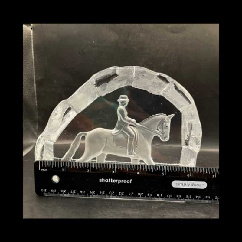 NYBRO Sweden Crystal Equestrian Horse English Rider Iceberg Paperweight Signed