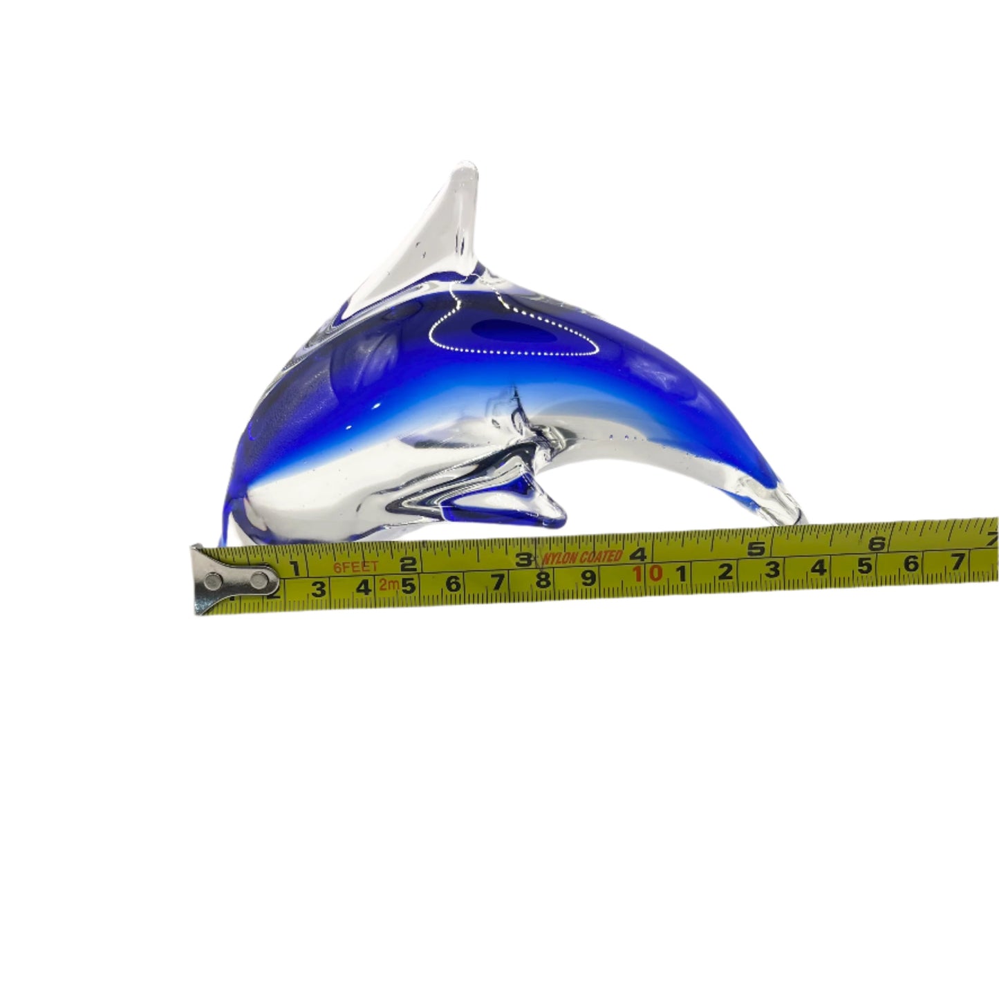 Hand Blown Art Glass Jumping Dolphin Cobalt Blue and Clear