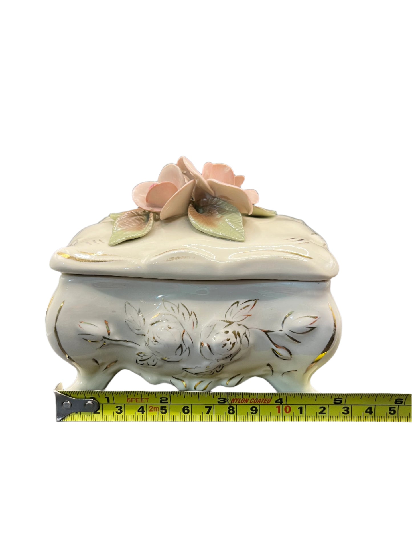 Mid Century Cordey Dusk Pink Rose Gold Detail Lidded Trinket Jewelry Box
