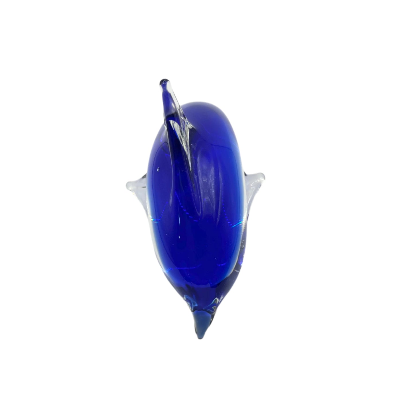 Hand Blown Art Glass Jumping Dolphin Cobalt Blue and Clear
