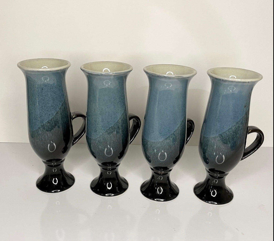 Vintage Coffee Mugs Otagiri Japan Stoneware Tall Footed Irish 1970s Set of 4