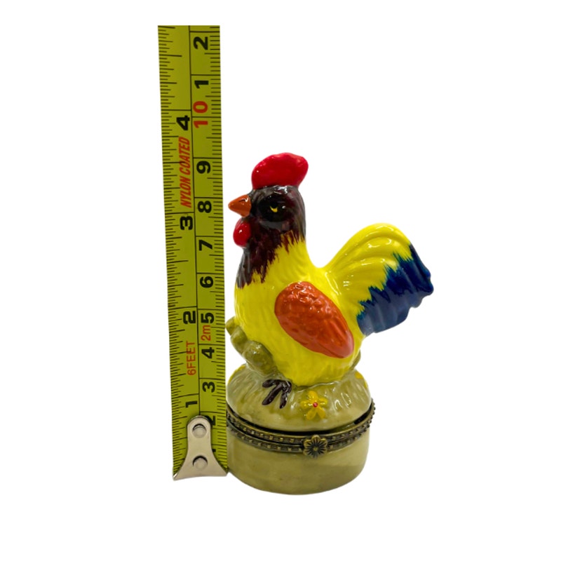 Vintage Nationalfun Rooster Hinged Ring Trinket Box Hand Painted 3 3/4"