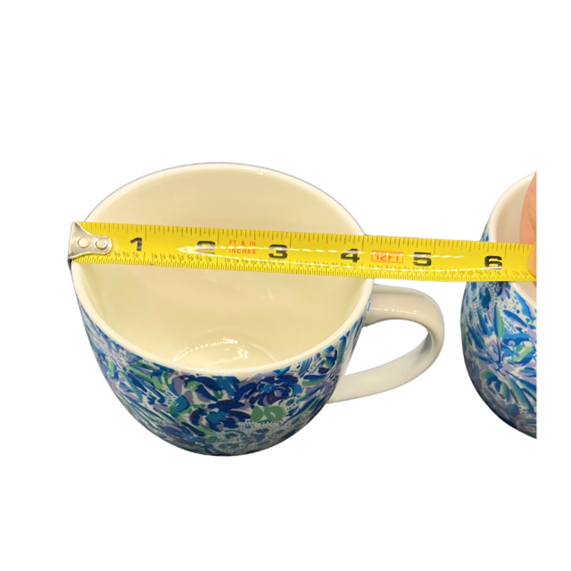Lilly Pulitzer Ceramic Coffee Mugs Blue Floral High Maintenance Set of 2