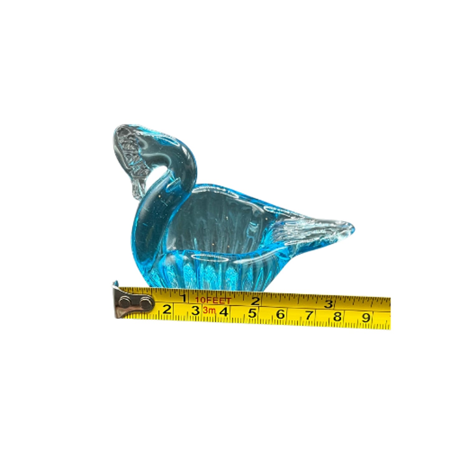 Vintage Blown Glass Nesting Swans Set Blue Turquoise Art Glass Figurines w/ Glow