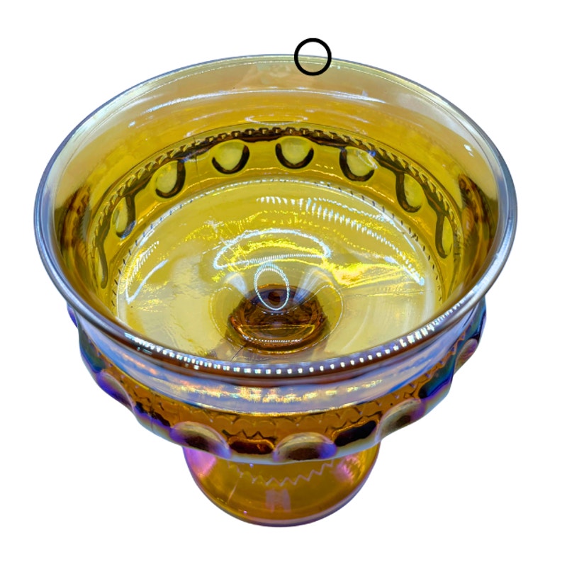 Vintage Indiana Glass Kings Crown Marigold Carnival Glass Pedestal Compote Dish