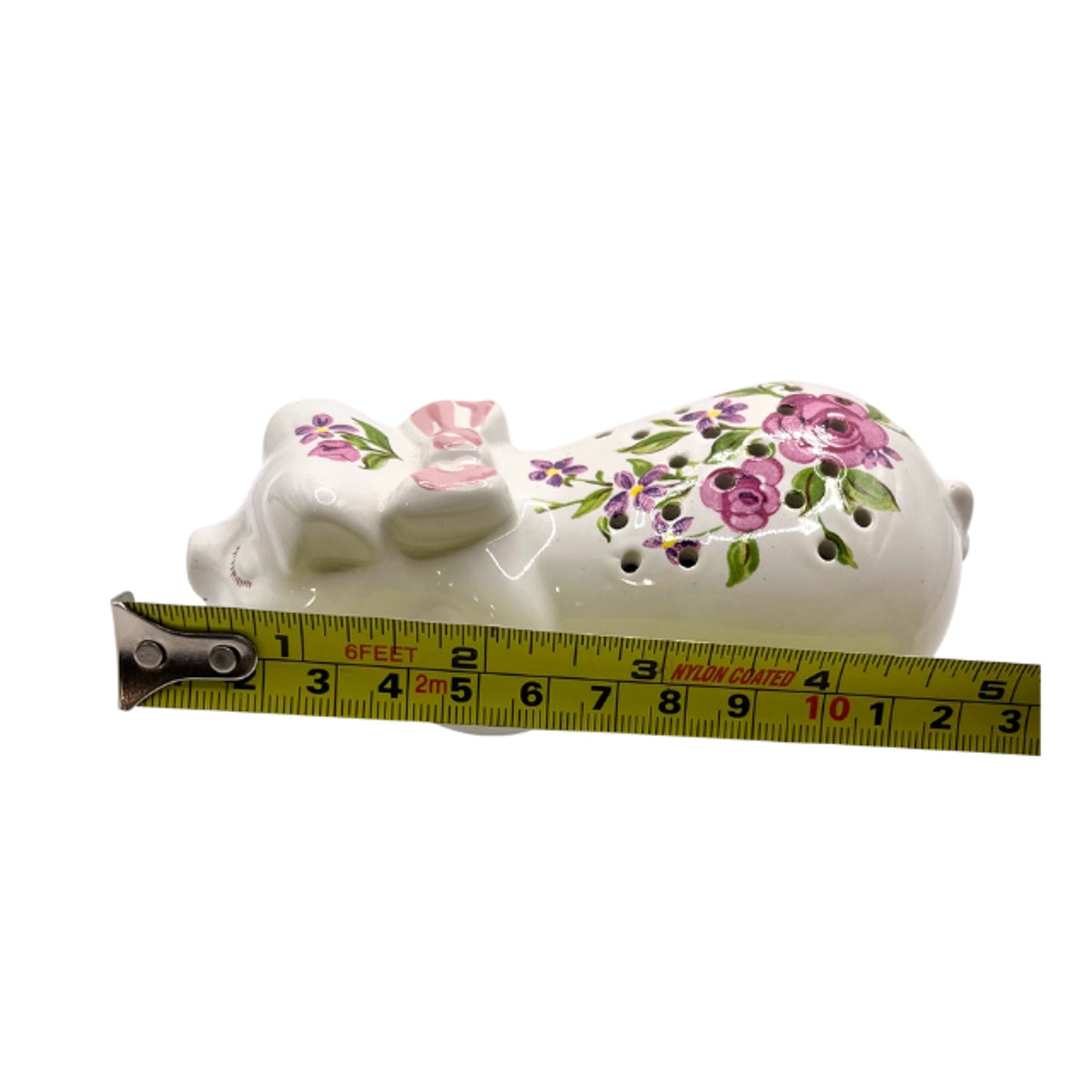 Avon Vintage 1978 Porcelain Sleeping Pig Potpourri Sachet Floral Figurine