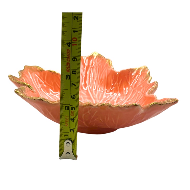 VTG California Pottery Maple Leaf Dish Coral Orange With Gold Trim USA 727