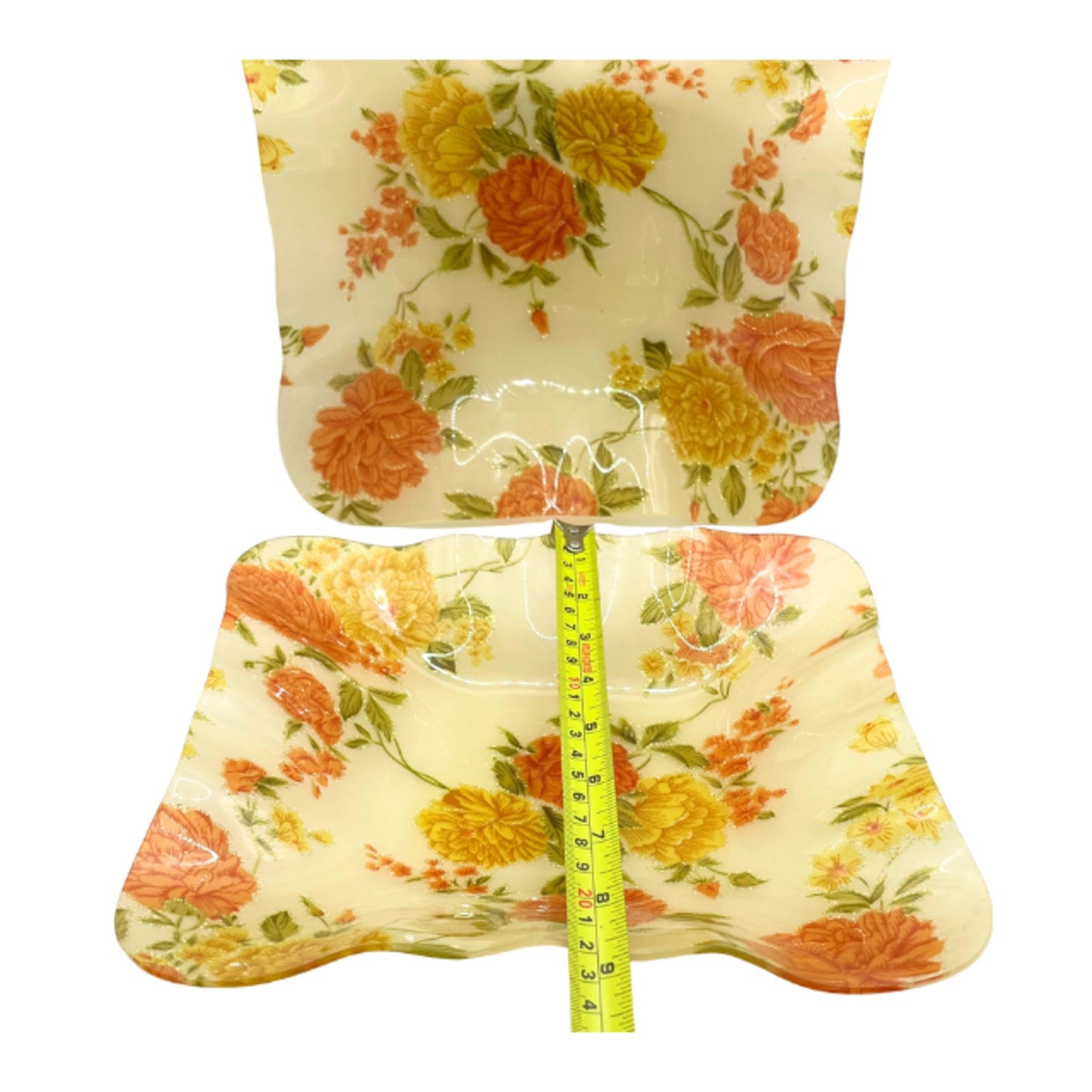Vintage Acrylic Floral Trays Ruffled Curved Set of 2