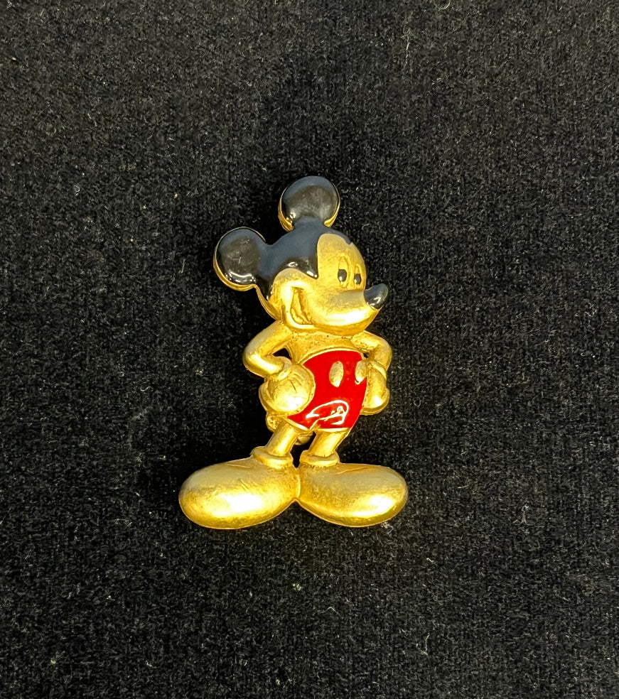 * Mickey Mouse VTG Brass Red Black Enamel Brooch