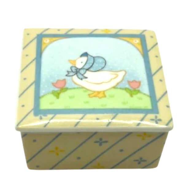 Ginny's Farm Blue Bonet Goose Porcelain Trinket Box Fraser & Co Japan