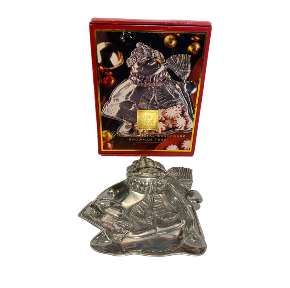 Lenox Yuletide Metal Serveware Snowman Tray 9" Long With Box