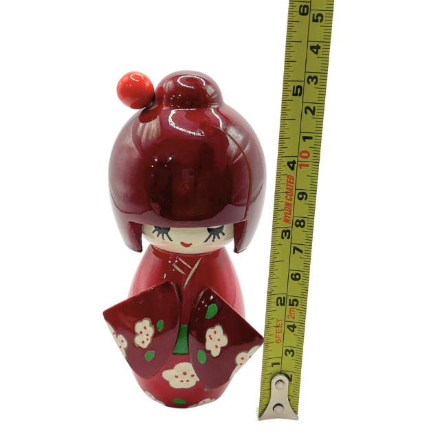 Japanese Kokeshi Doll 5.5" Tall Red Wooded Amayadori