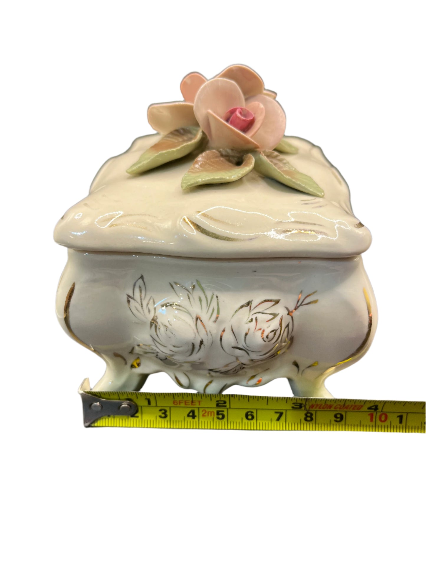 Mid Century Cordey Dusk Pink Rose Gold Detail Lidded Trinket Jewelry Box