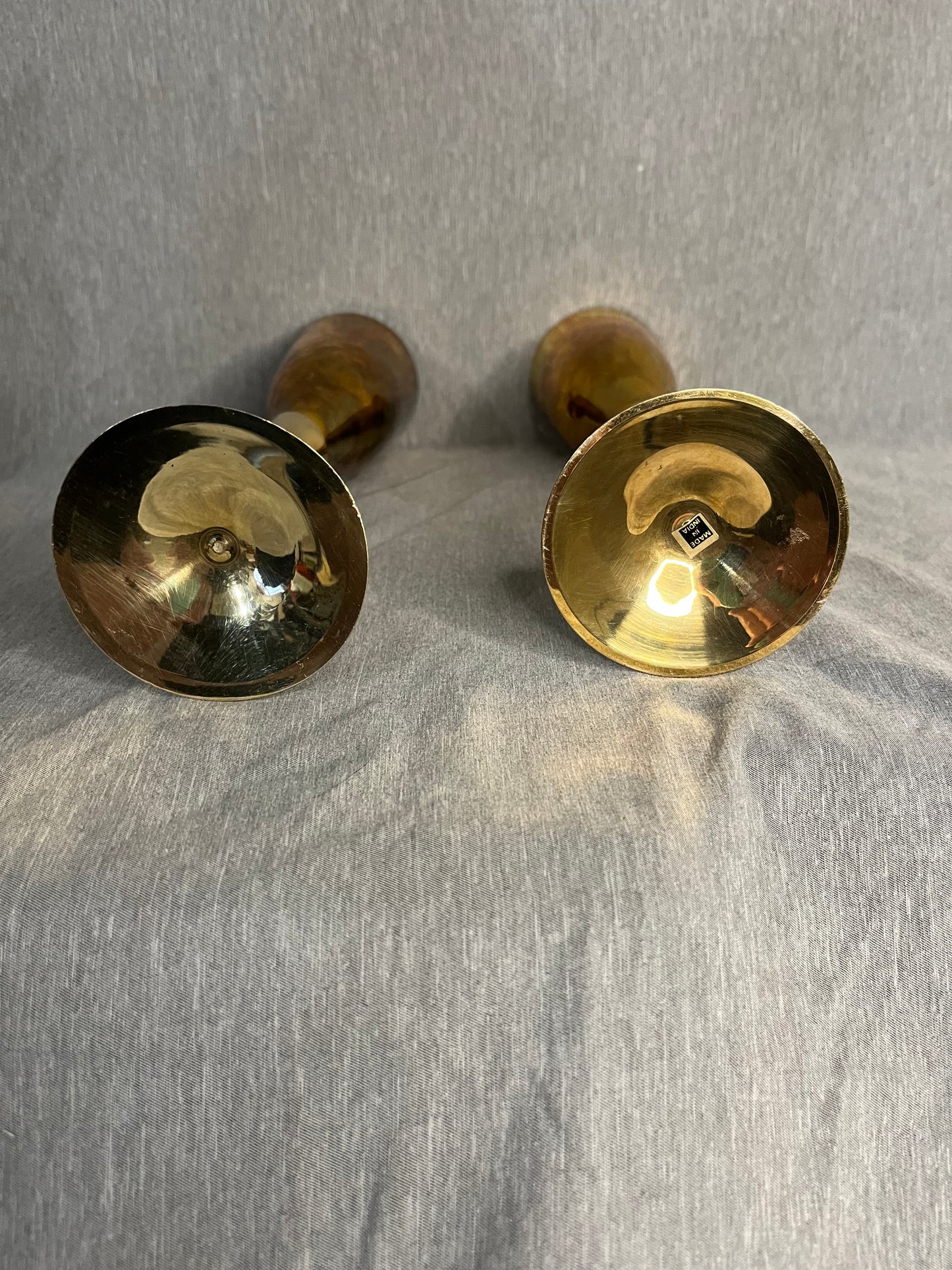 Pair of Vintage Hammered Brass Champagne Stemware Glasses