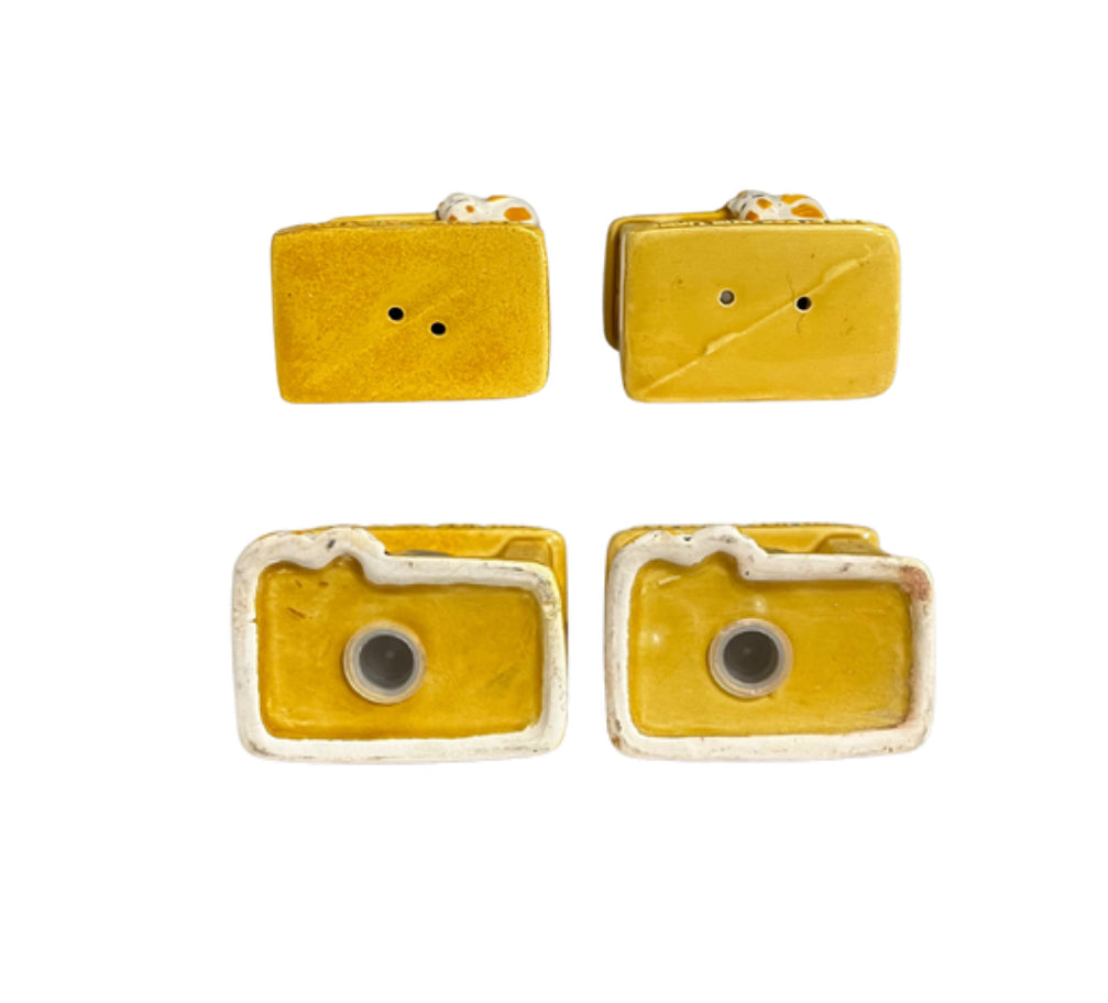 Vtg "God Bless Our Home" Resting Cat by Fireplace Salt and Pepper Shakers