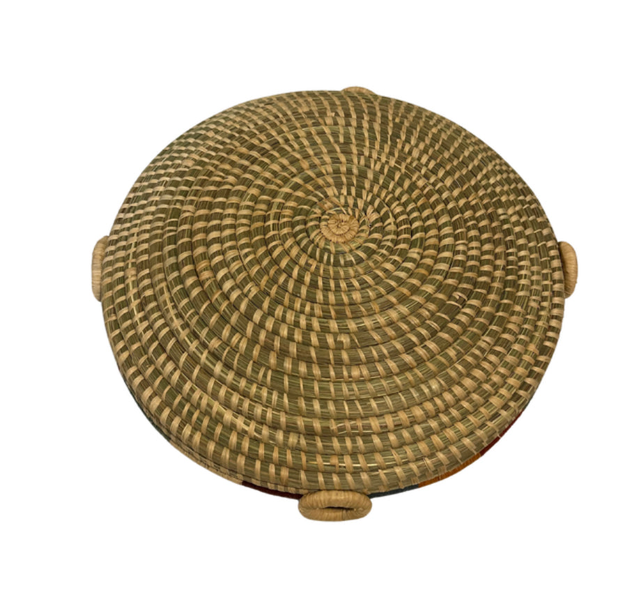 12" Handwoven Rwandan Banana Stalk & Sisal Basket Four Handles