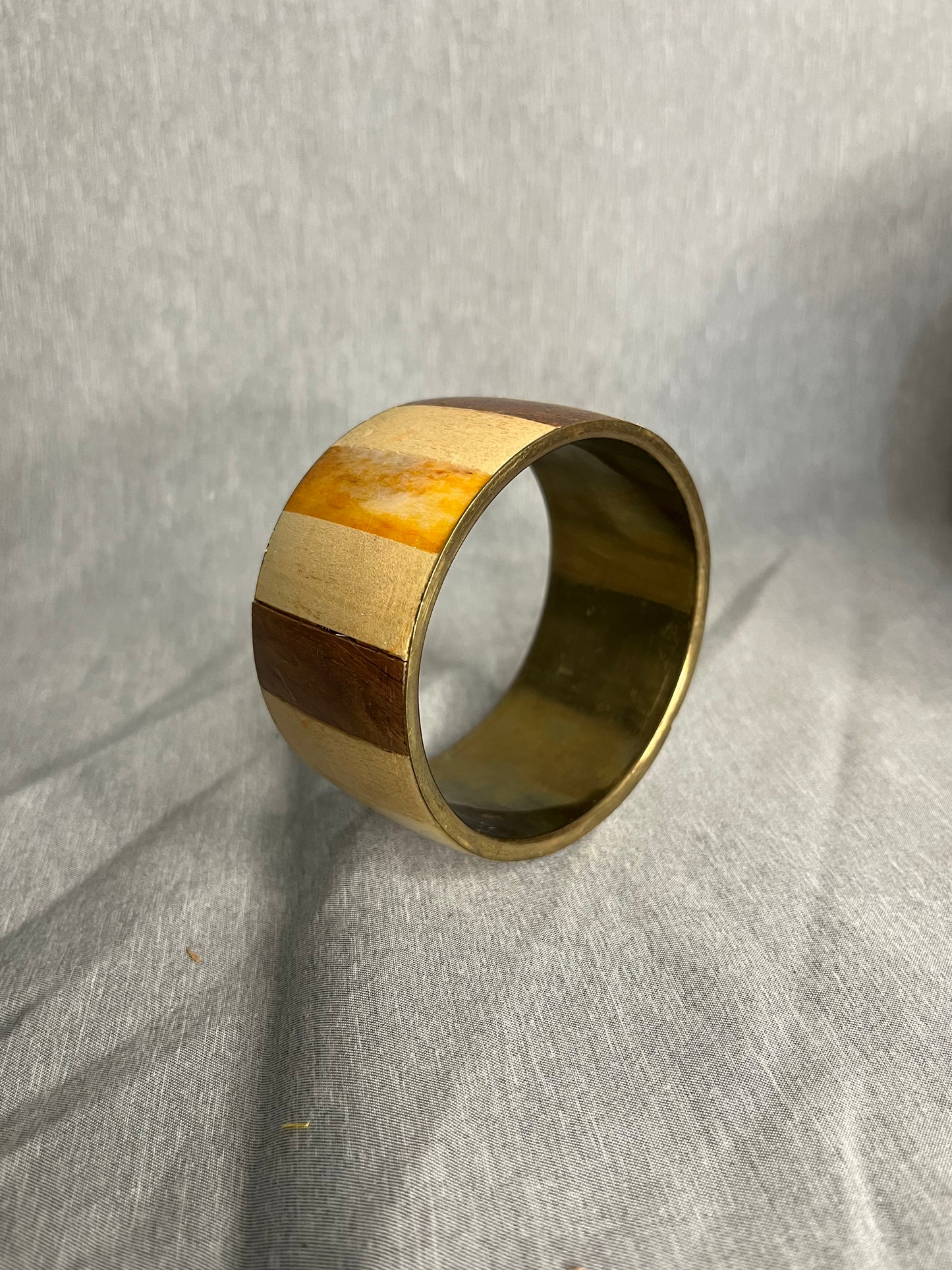 * 1970s Wood Brass Bone Bangle Inlaid Bangle
