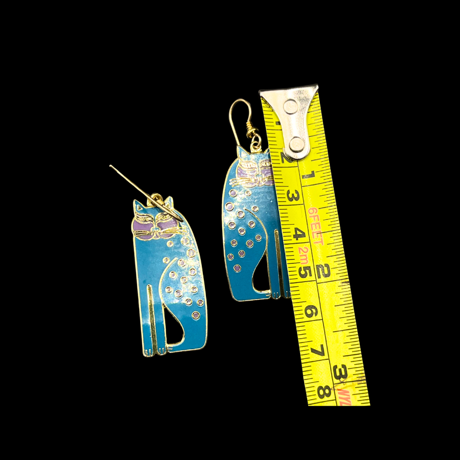 * Signed Laurel Burch "SIAMESE CATS" Enameled Turquoise Gold Purple Vintage Dangle Earrings