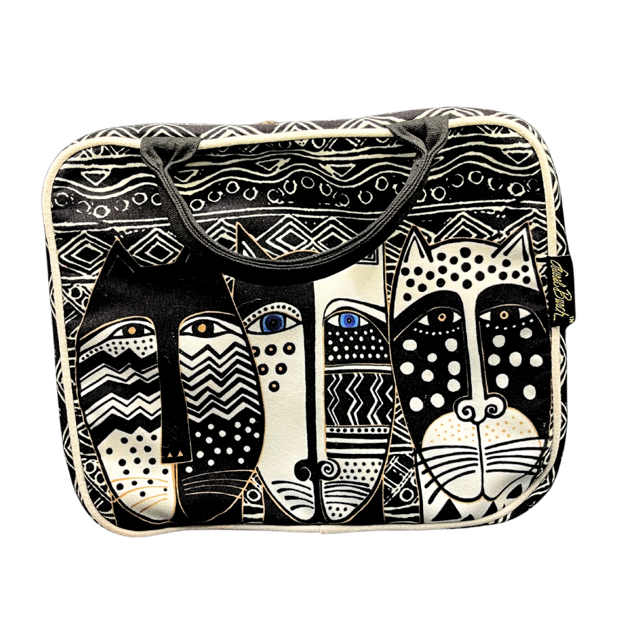 Vintage Laurel Burch Wild Cat Masks Travel Cosmetic Bag 11.5" X 9.5"