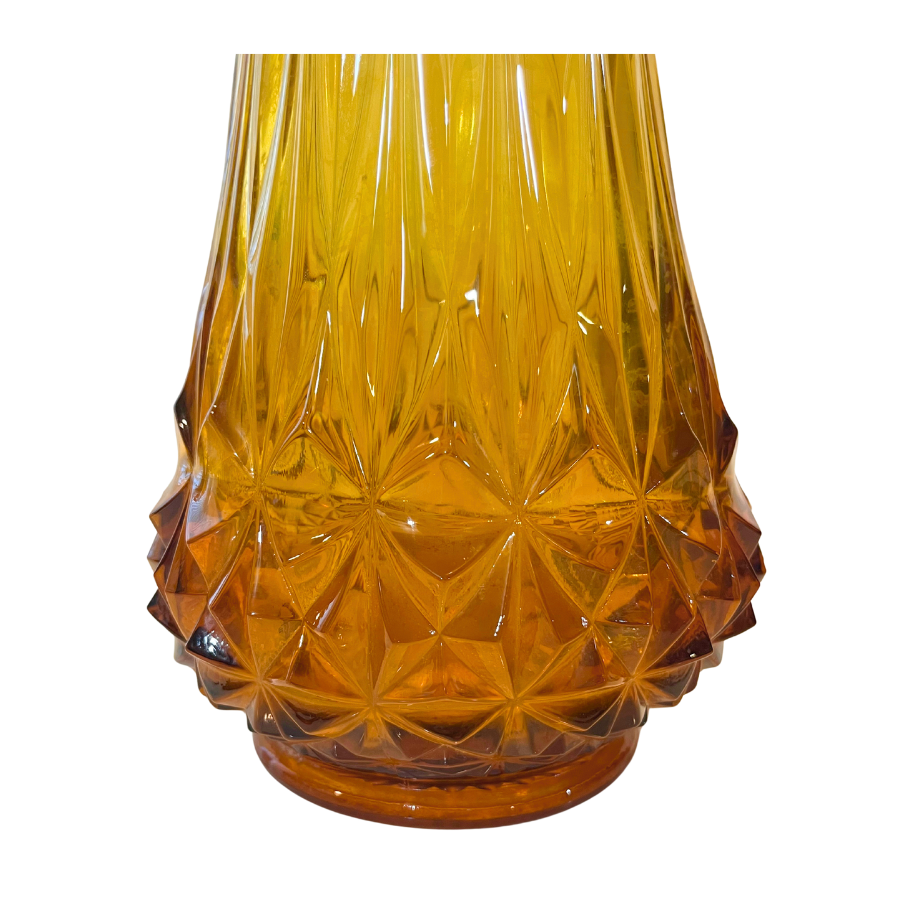 Amazing Vintage MCM LE Smith 24.5" Amber Diamond Butt 16 Finger Swung Vase with 9" Mount- Small Flaw
