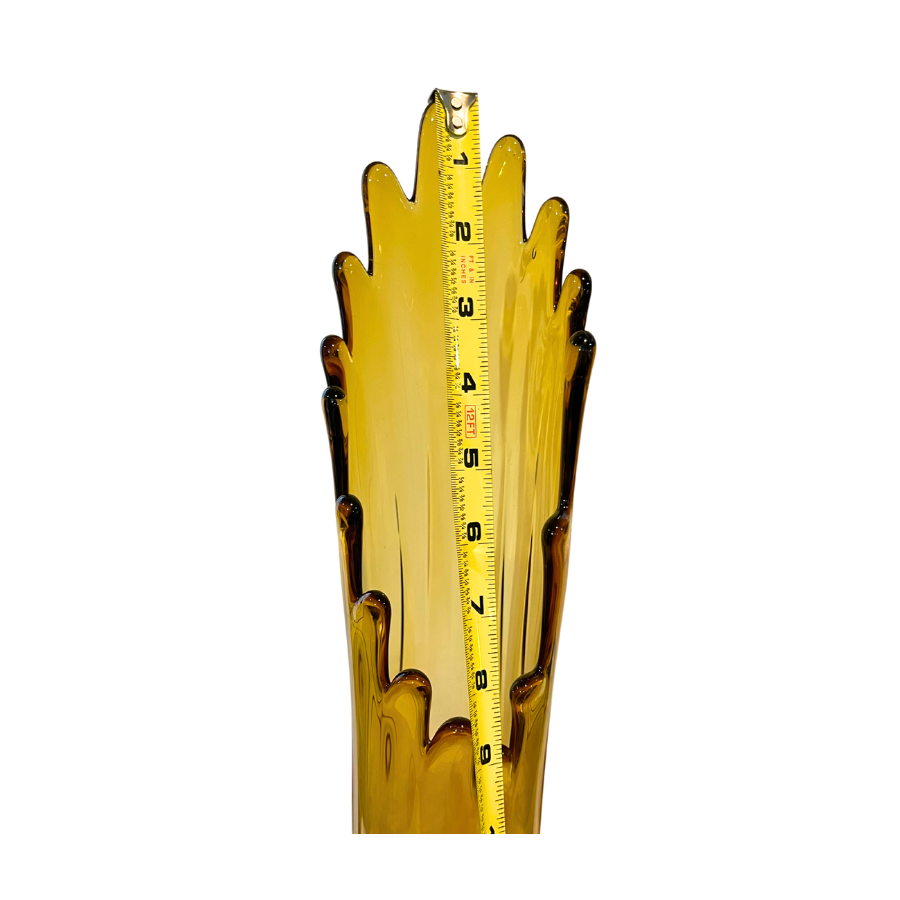 Amazing Vintage MCM LE Smith 24.5" Amber Diamond Butt 16 Finger Swung Vase with 9" Mount- Small Flaw