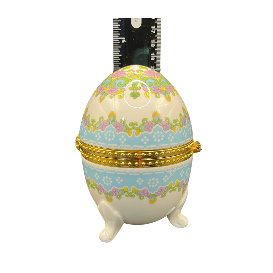 Vintage Large Porcelain Hinged Footed Decretive Egg Trinket Box