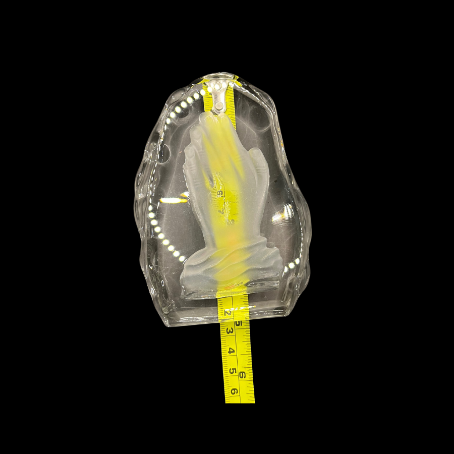 5" Praying Hands Vintage Frosted Cut Art Glass Christian Art