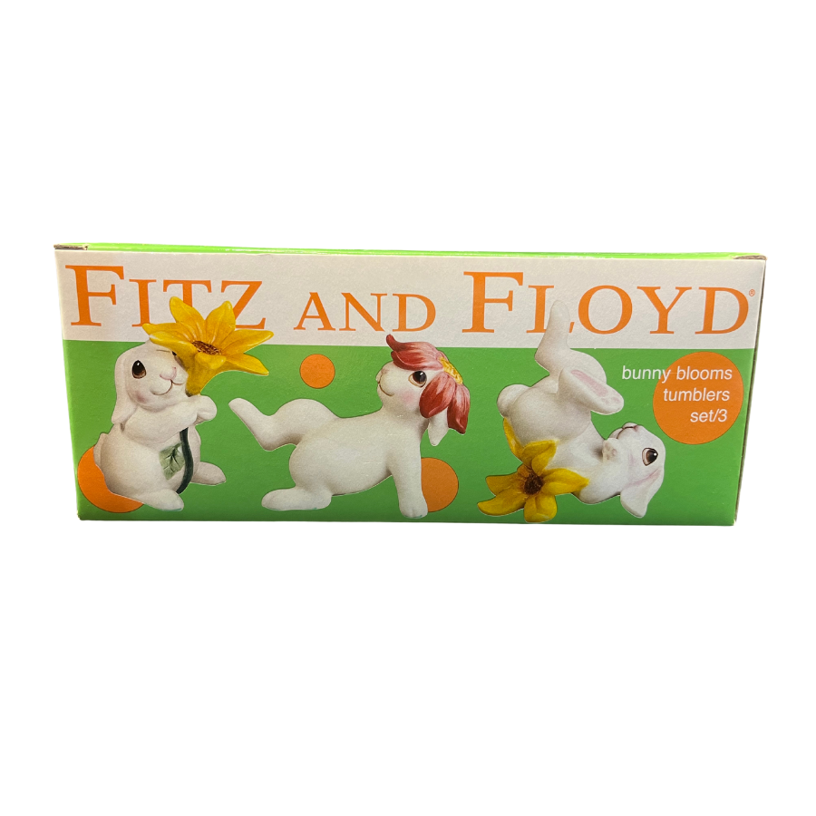 Vintage Fitz & Floyd Bunny Blooms Tumbling Bunnies Set of 3 NEW in Box