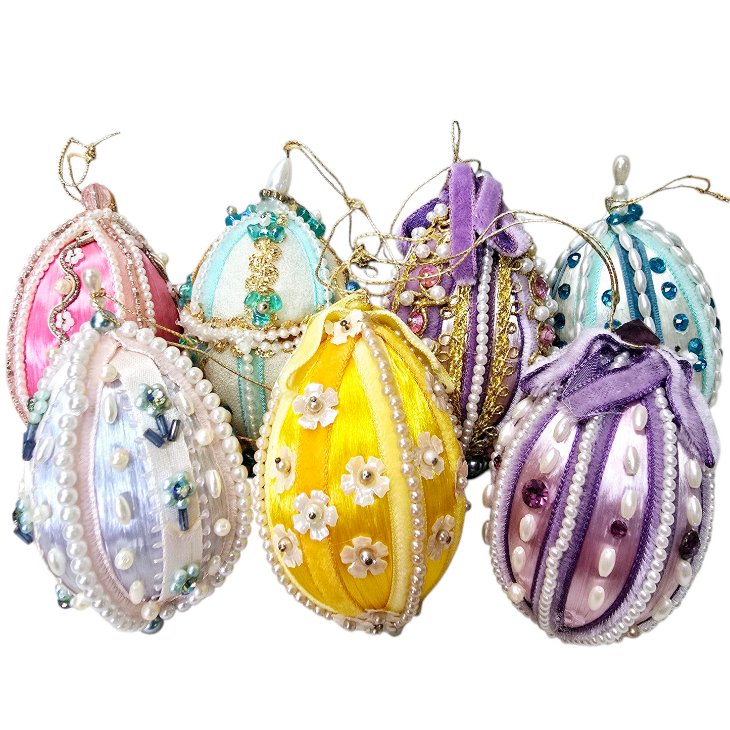Mid Century Push Pin Beaded Easter/ Christmas Ornaments LOT of 7