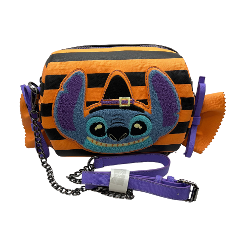 Disney’s Lilo & Stitch Striped Halloween Candy Wrapper Crossbody LOUNGEFLY Bag
