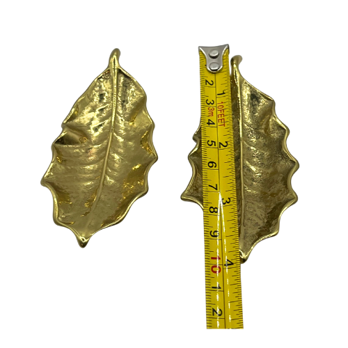 MCM Virginia Metalcrafters Small Brass Holly Leaf Decorative Dishes 1940s Christmas Winter Decor