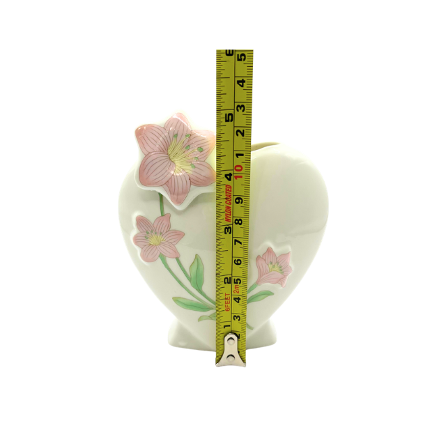 Vintage Heart Shaped Porcelain Vase with Lilly Flower Accents