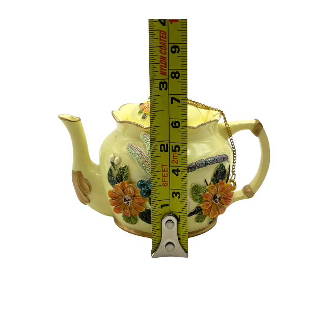 Vintage Nini~ Dragonfly Miniature Teapot – Hand-Painted 3D Floral Design Signed Saliba