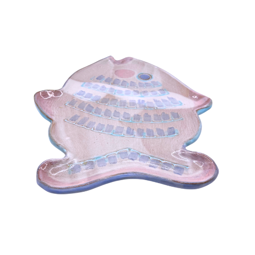 Signed Artisan Fish Serving Platter Dish Light Purple - Made of Red Clay