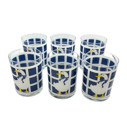 Department 56 Blue Ribbon Geese Trellage Navy Blue Glasses Vintage Set of 6