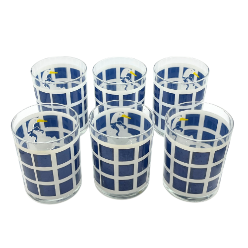 Department 56 Blue Ribbon Geese Trellage Navy Blue Glasses Vintage Set of 6