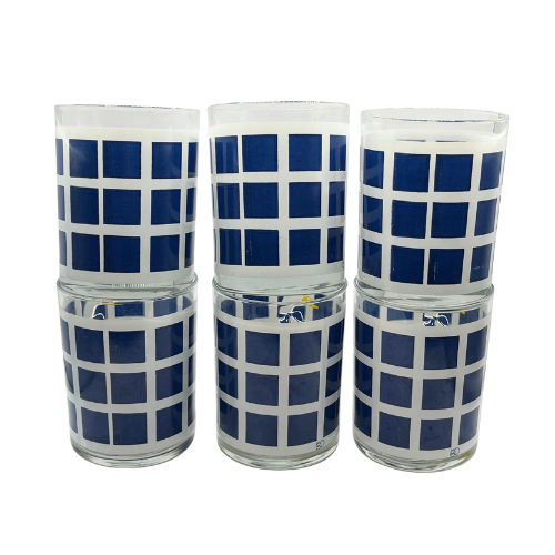 Department 56 Blue Ribbon Geese Trellage Navy Blue Glasses Vintage Set of 6