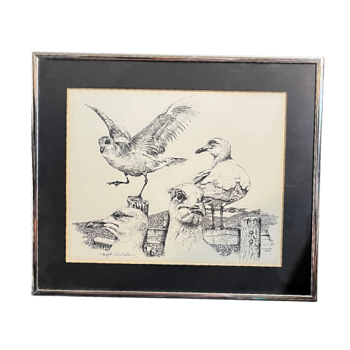 Signed Christopher Paul Bollen "Mr. Livingston, I Presume" Framed Seagulls Art