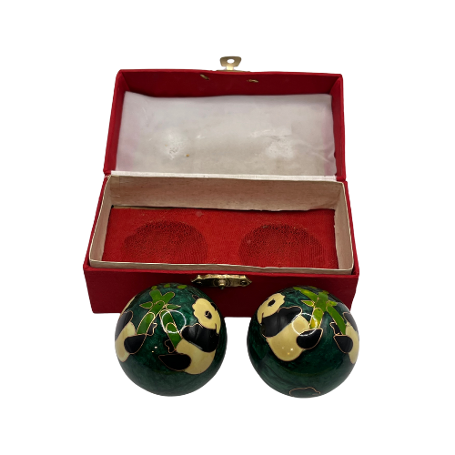 Vintage Chinese Asian Green Panda Stress Balls With Box