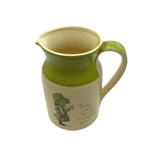 Holly Hobbie Pitcher Green "Today Can Be the Start of Something Good" 1970s