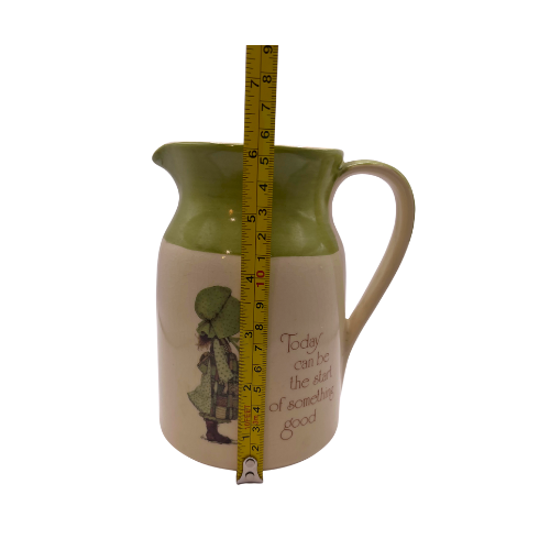 Holly Hobbie Pitcher Green "Today Can Be the Start of Something Good" 1970s