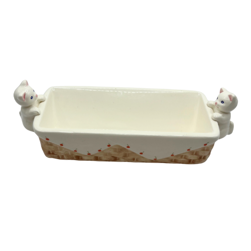 Vintage Kitty Cat Long Ceramic Cracker Serving Dish