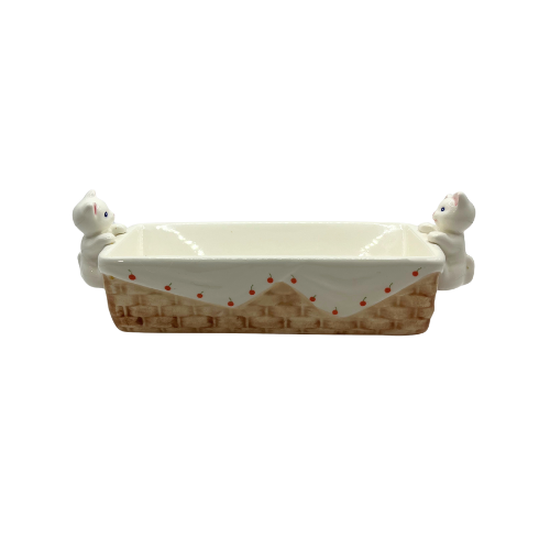 Vintage Kitty Cat Long Ceramic Cracker Serving Dish