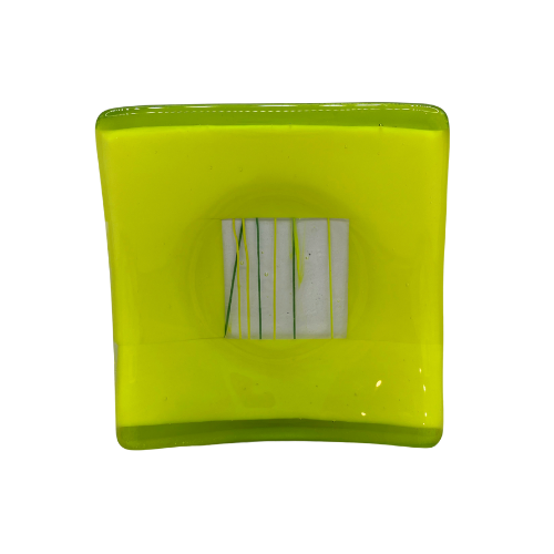 Vintage Fused Glass Lime Green Trinket Dish Set Jewelry Holder Art Glass