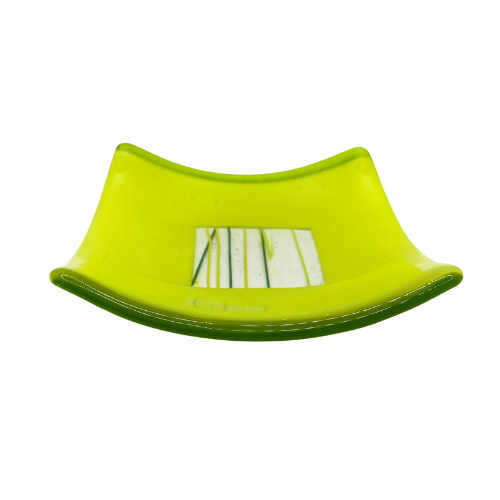 Vintage Fused Glass Lime Green Trinket Dish Set Jewelry Holder Art Glass