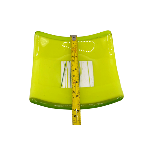 Vintage Fused Glass Lime Green Trinket Dish Set Jewelry Holder Art Glass